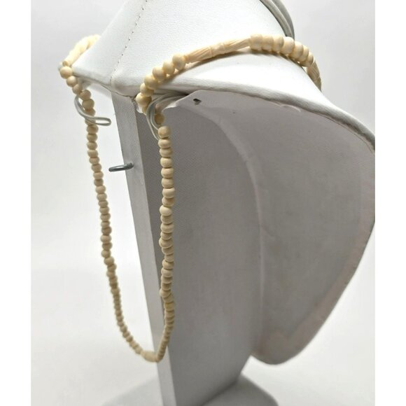 Handcrafted Carved Cream Beaded Necklace Floral Pendant Vintage Jewelry je207 - Picture 3 of 9